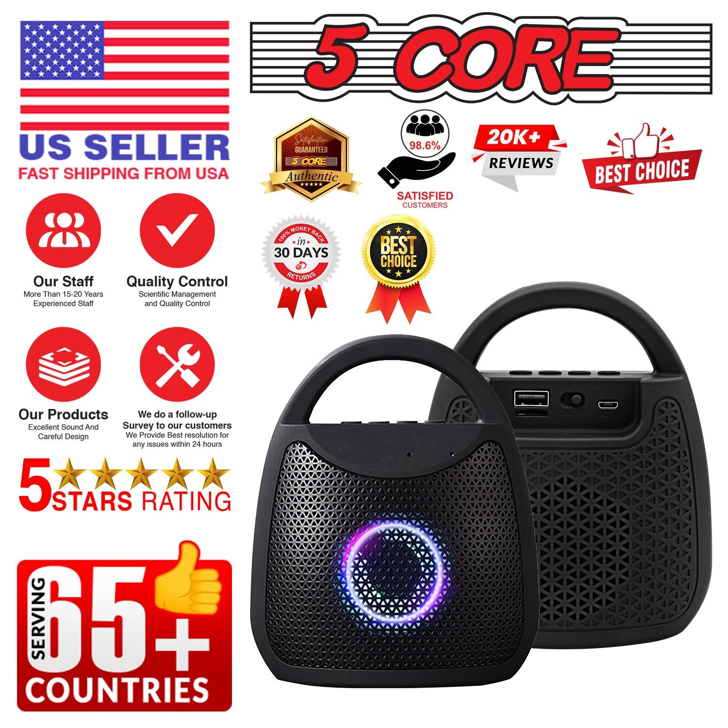 5 CORE Bluetooth Speaker Wireless Outdoor Speakers Portable Waterproof Loud Small Blue Tooth USB Bocinas for Patio Pool Party Beach Home Travel BLUETOOTH-13B