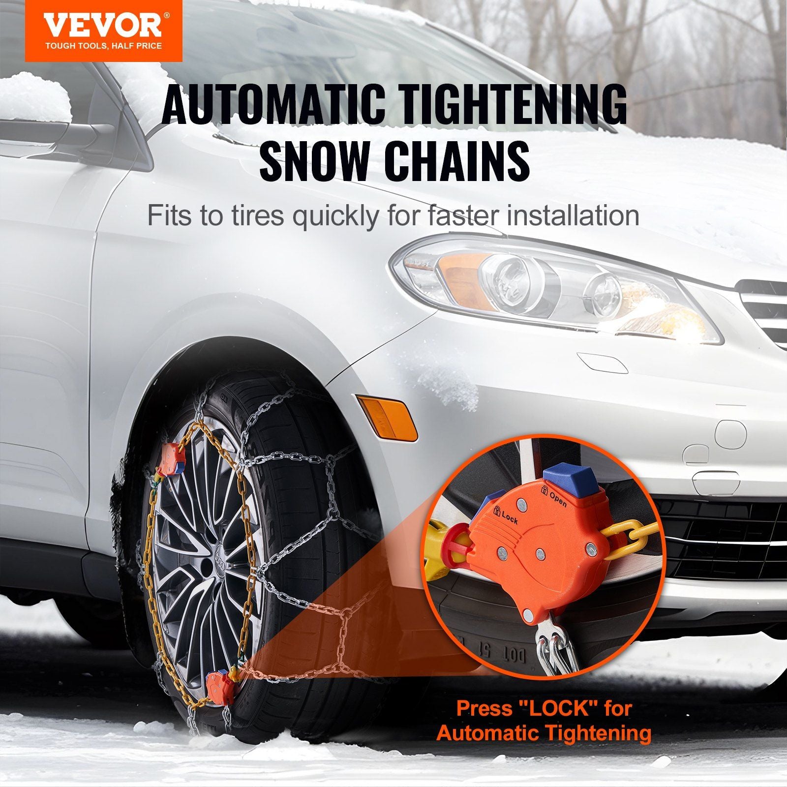 VeVor Auto Drawing Snow Chains Diamond Mesh Anti-Slip Traction Wheel Chains