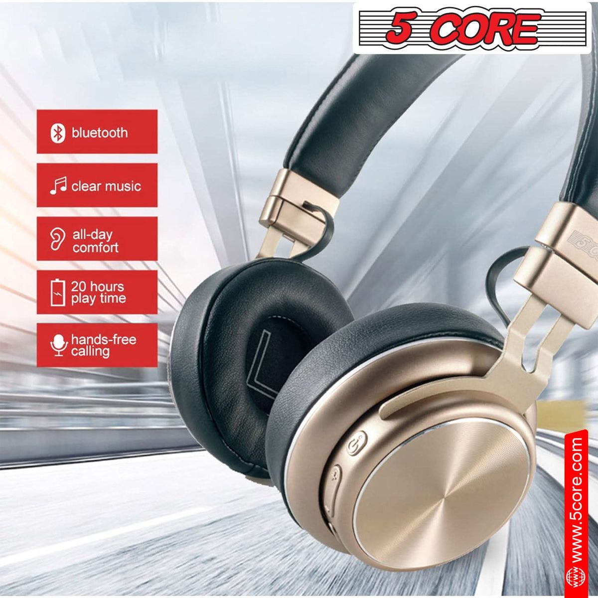 5 Core Headphone Bluetooth Di atas Telinga Noise Membatalkan Headset Stereo Headphone Dengan Cangkir Telinga empuk + Headband yang Dapat Disesuaikan - Headphone 13 G