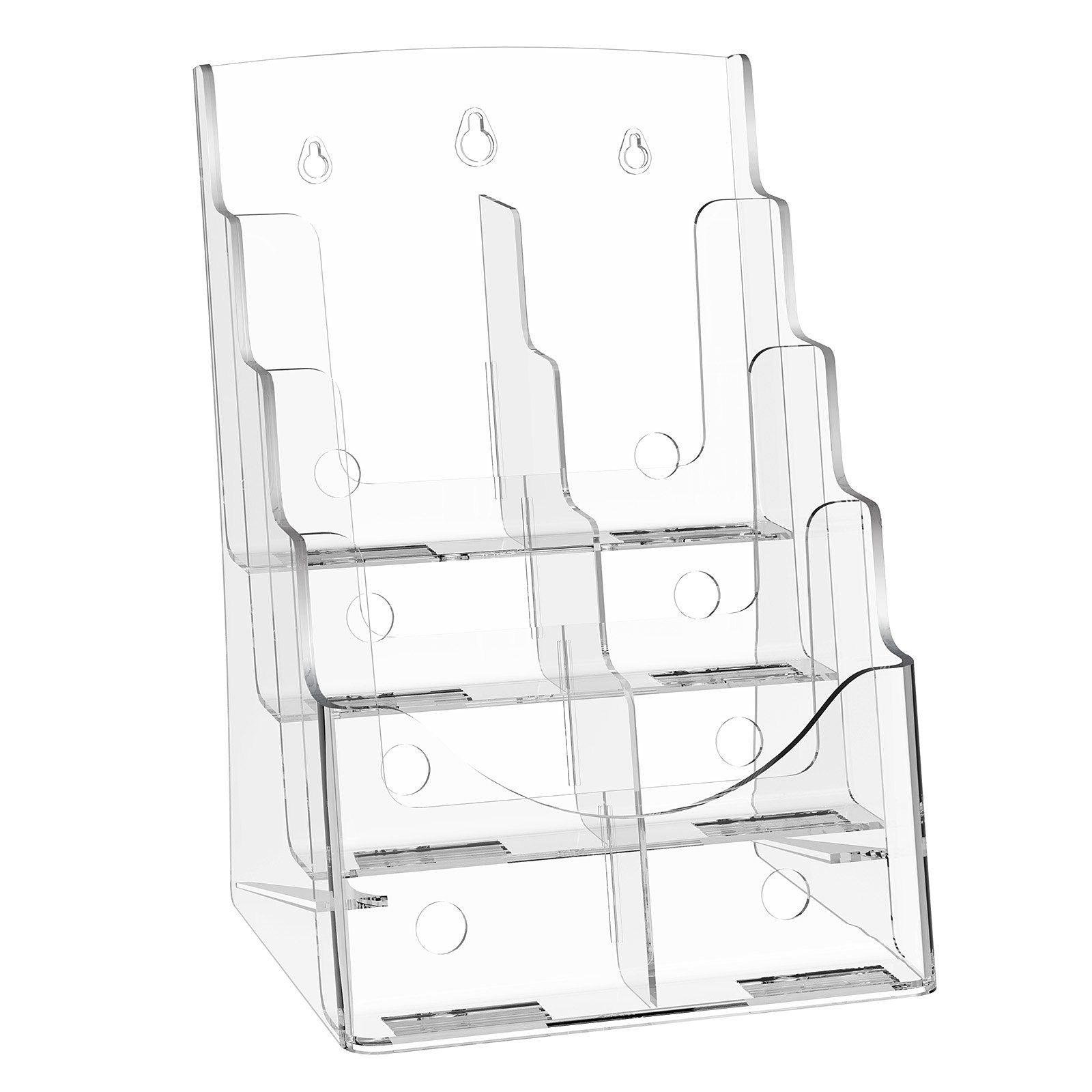 VEVOR Acrylic Brochure Holder 8.5 x 11 inch, 4-Tier Clear Acrylic Literature Display Stand, Plastic Literature Organizer Flyer Stand & Removable Divider for Office Exhibition, Countertop or Wall Mount