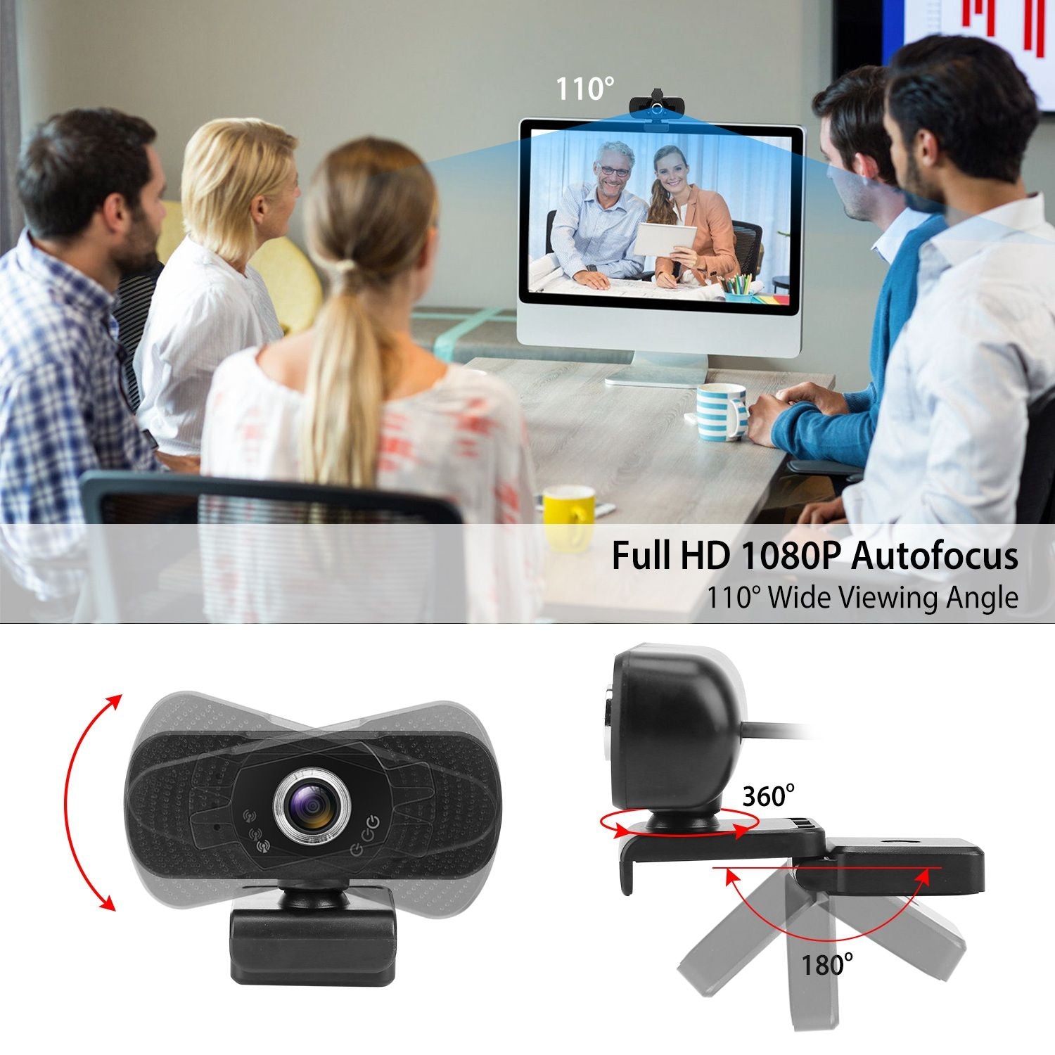 FHD 1080P USB Webcam W/ Clúdach Príobháideachta Micreafóin Gearrthóg Rotatable Sruthú Breiseán Ceamara USB agus Súgradh