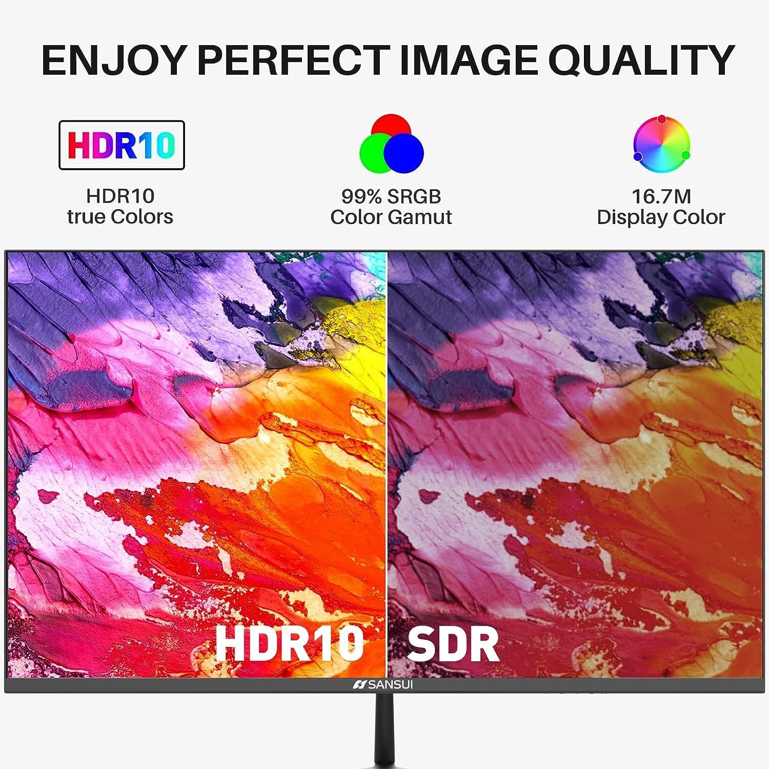 SANSUI MONITEURS ORDINATEUR 27 pouces 100Hz IPS USB TYPE-C FHD 1080P HDR10 Conférenciers intégrés HDMI DP GAME RTS / FPS TILT Réglable pour le travail et les jeux (ES-27X3 Câble Type-C et câble HDMI inclus)