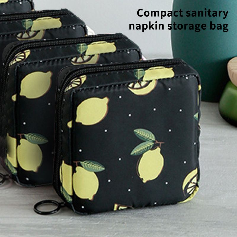 Wasserdichte schwarze Zitronenbeutel Mädchen Frauen Tampon Sanitärpolster Organizer Beutel Tragbare süße Make -up -Tasche Square Serviette Hülle