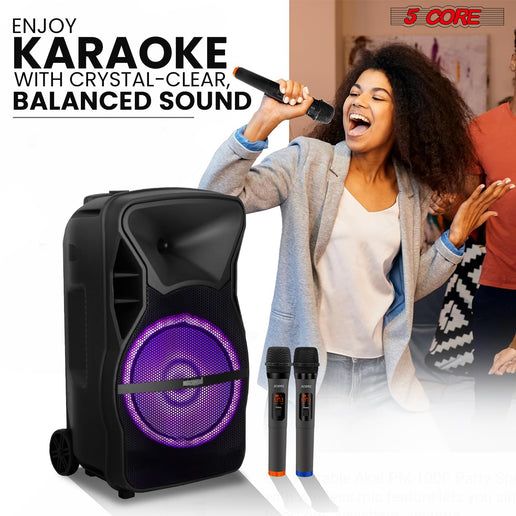 5 CORE 12 Inch TWS PAIR Bluetooth Party Speakers 500 Watt Portable Karaoke PA System Rechargeable Loud Speaker + Tripod Stand & 2x Wireless Mics LED Light : Active Home 12 2-MIC