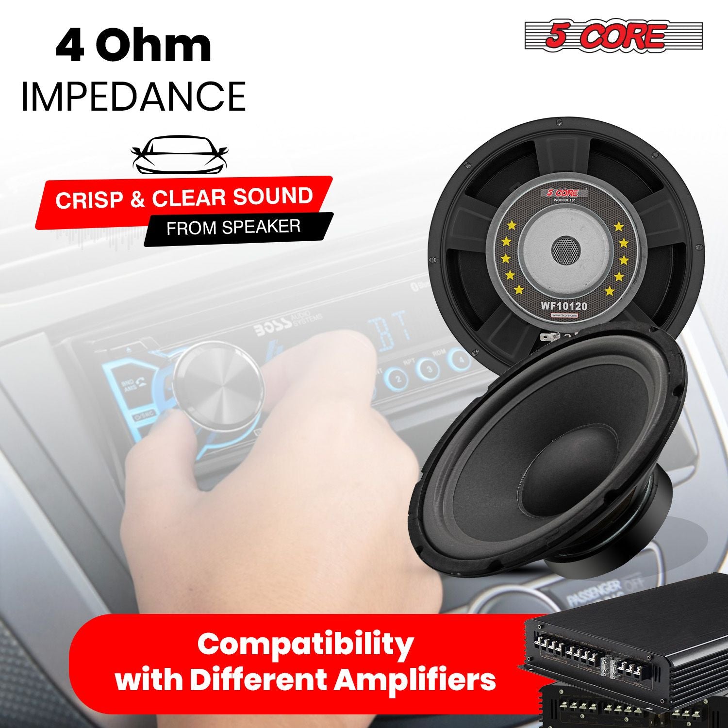 5 CORE 10 Inch Subwoofer Speaker 600W Peak 4 Ohm Replacement Car Audio Bass Sub Woofer with 30 Oz Magnet WF 10120 4OHM