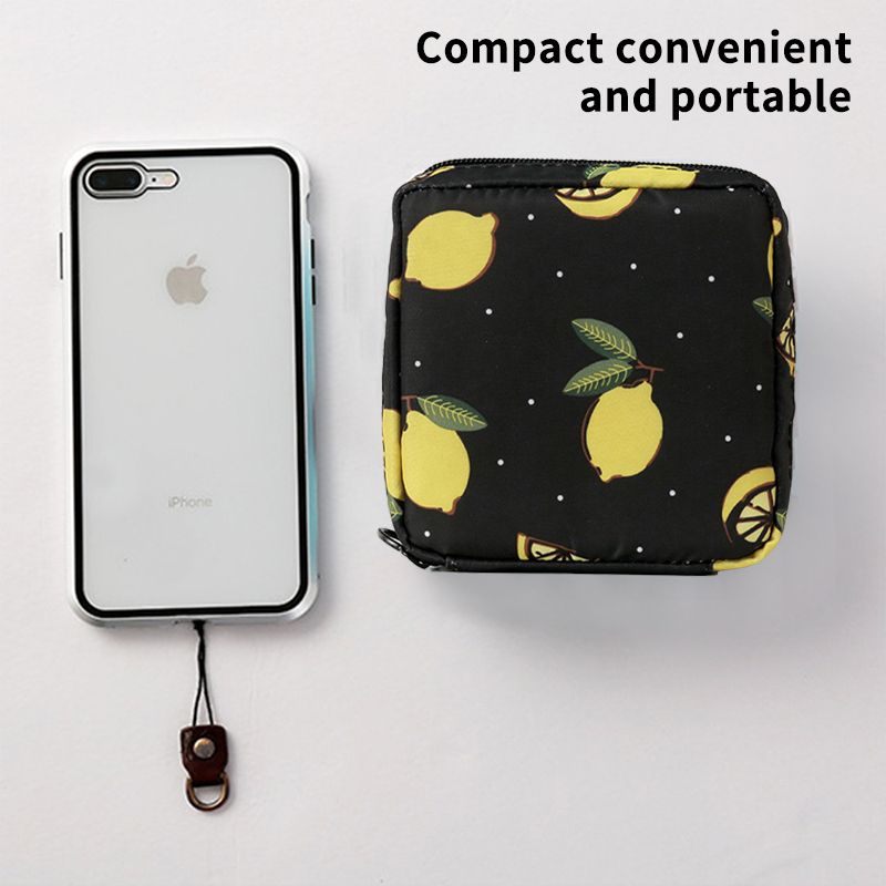 Waterproof Black Lemon Bag Girl Women Tampon Sanitary Pad Pouch Organizer Bag Travel Portable Cute Makeup Bag Square Servettfodral