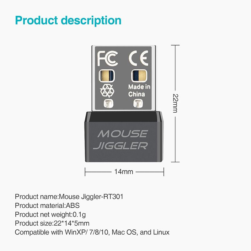 RT301 Mouse Jiggler Mouse Mover Wiggler Undetectable Shaker USB Port for Computer Laptop, Keeps PC Awake, Simulate Mouse Movement to Prevent Computer Laptop Entering Sleep, No Software Plug-and-Play