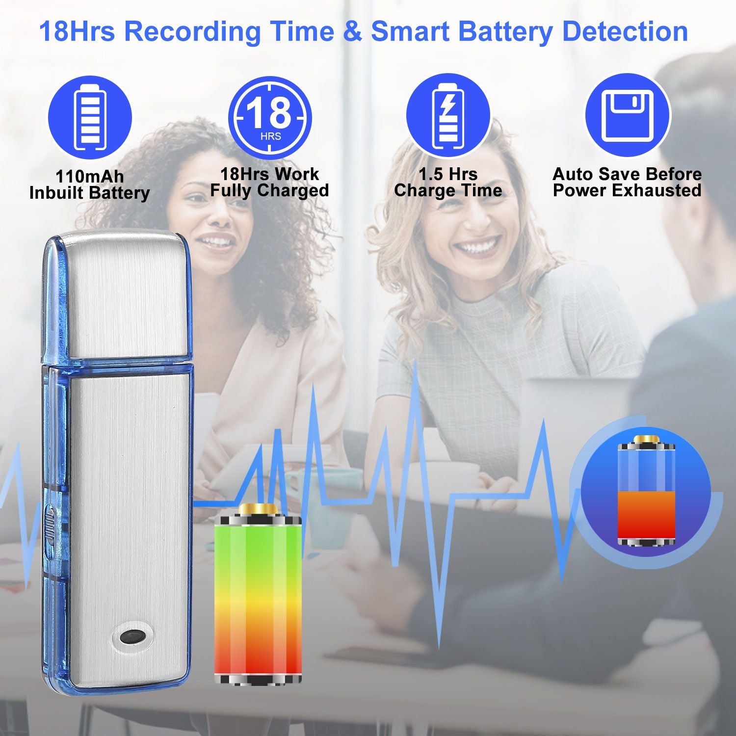 Mini Voice Recorder 8GB Fuaime Fuaime Digiteach Gníomhachtaithe Diosca Diosca Drive Flash USB W/ 96HRS Taifeadadh Diosca U