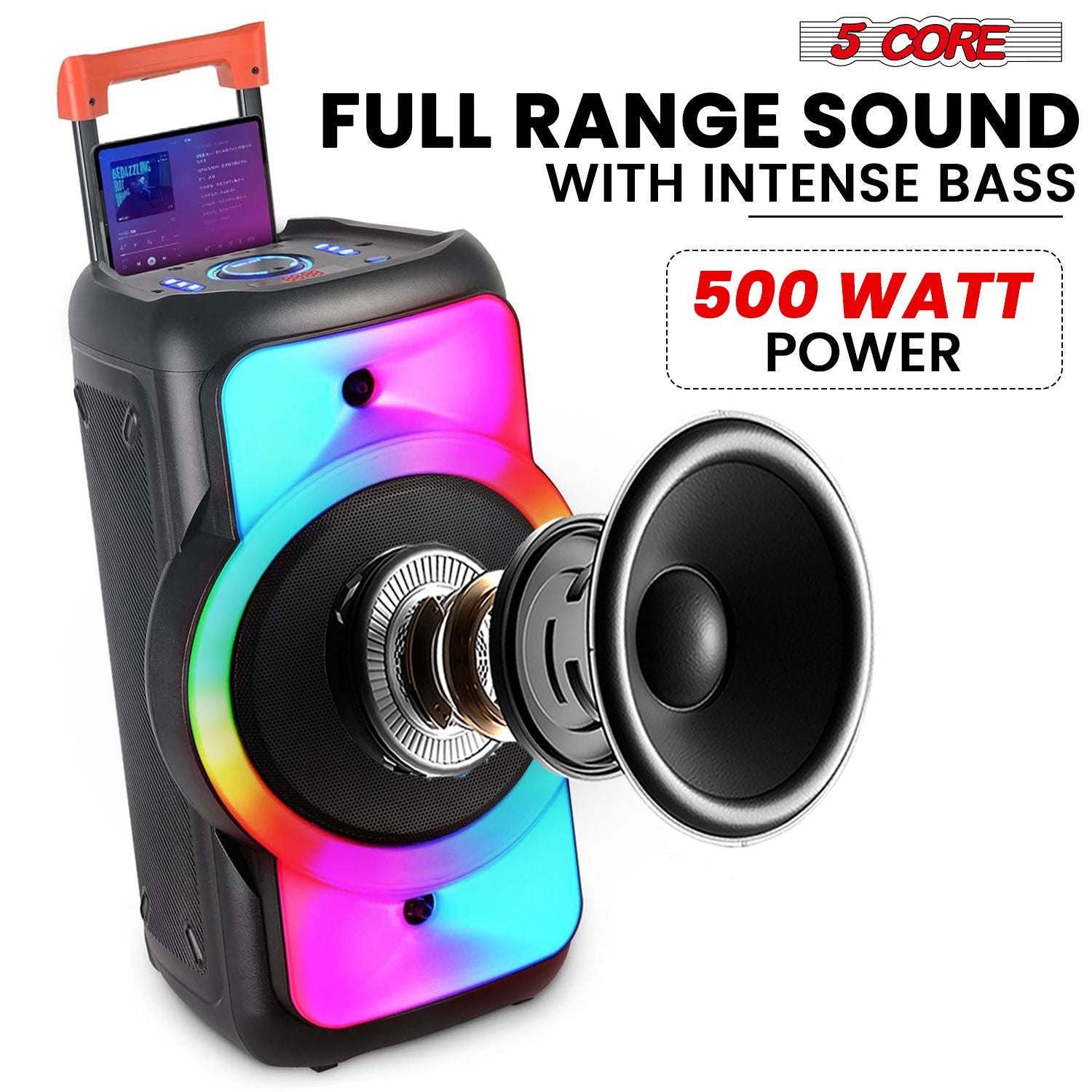 5 Core 12 Inch Bluetooth DJ Speaker Boom Box Party Speakers Karaoke Machine Portable PA Bocina for Singing with 2 Wireless Microphone + Light PLB 12X1 2MIC