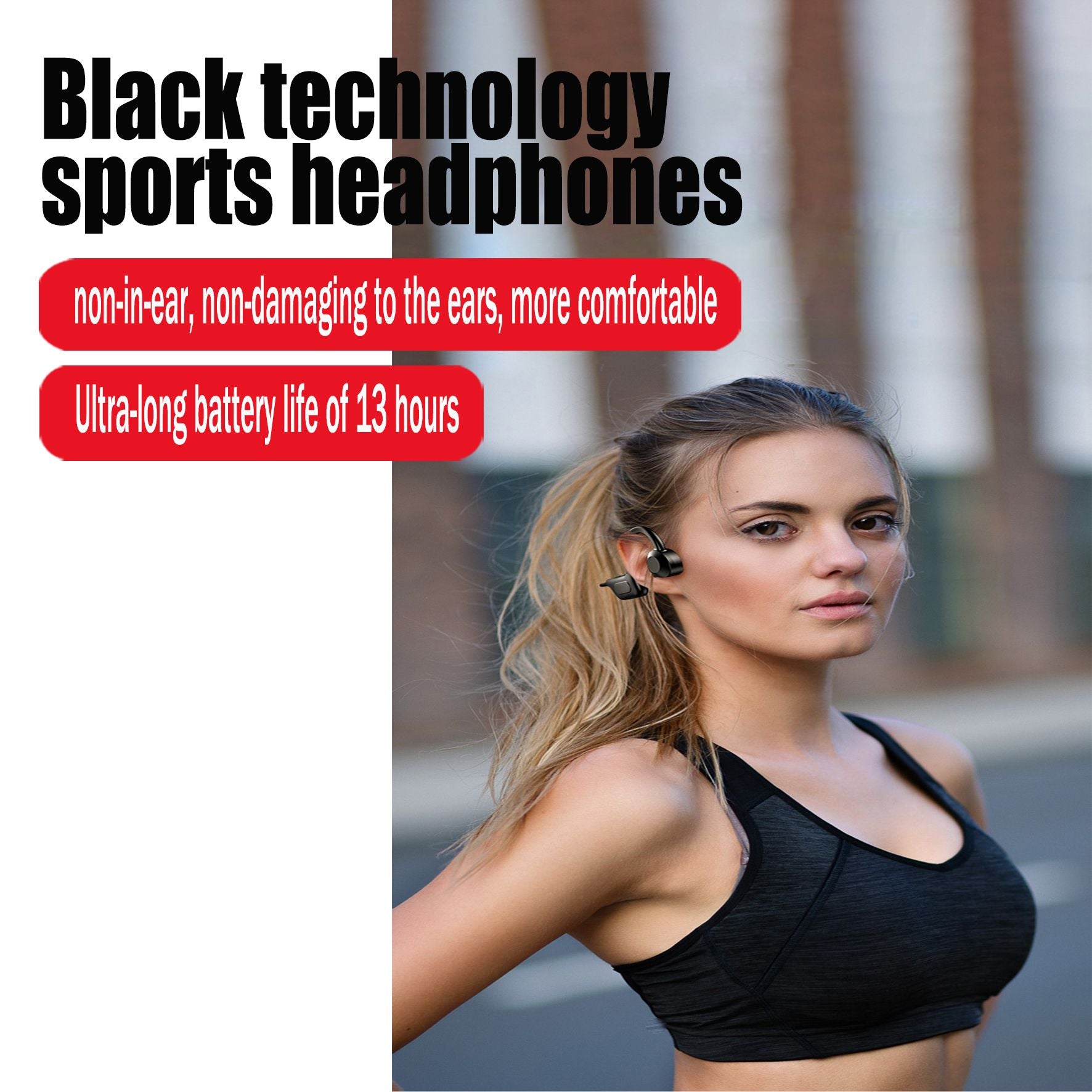 Beinledning Hodetelefoner Vanntett åpent øre Trådløse ørepropper Bluetooth Langt spilletid Sportshodesett med MIC Sweatproof Premium Sound Air Conduction Eartphones for Running Sports Swimming