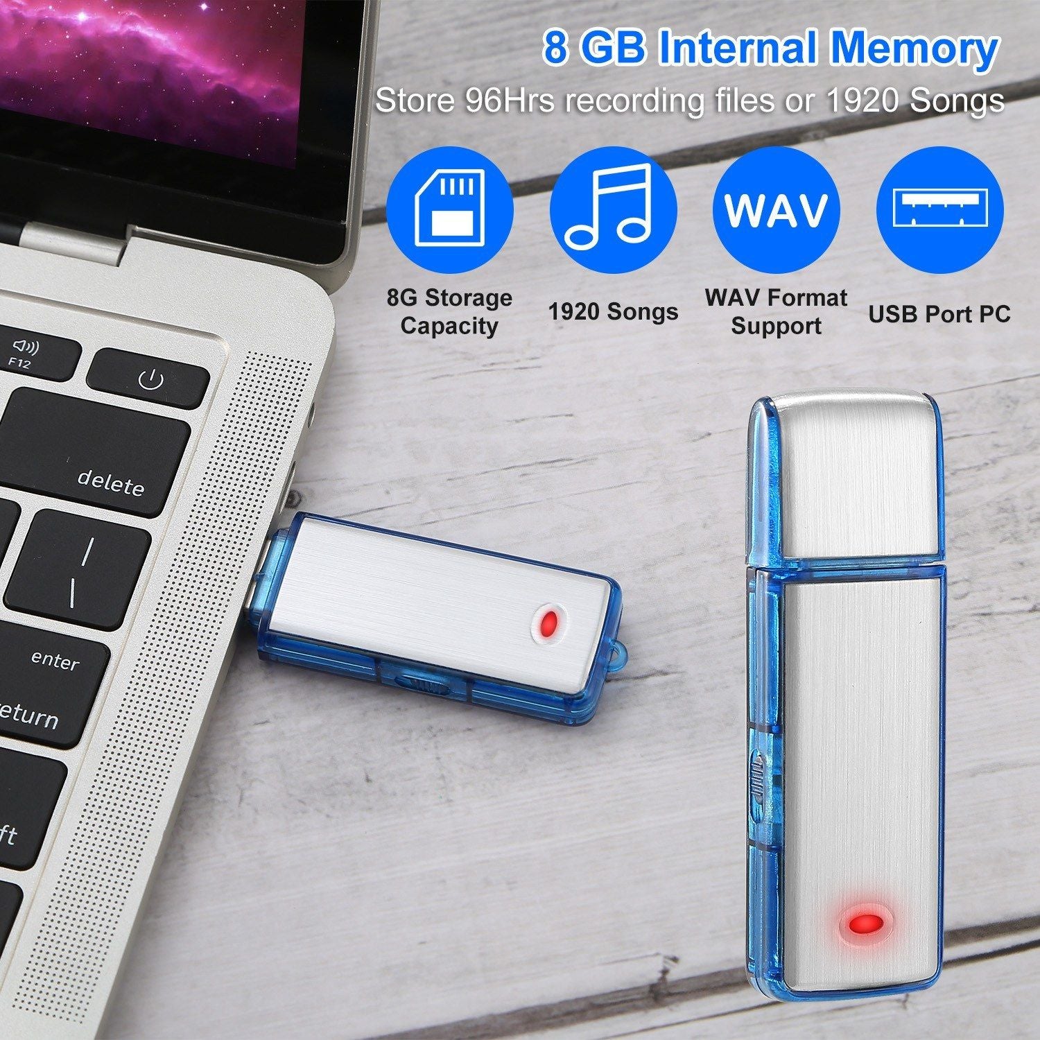 Mini Voice Recorder 8GB Fuaime Fuaime Digiteach Gníomhachtaithe Diosca Diosca Drive Flash USB W/ 96HRS Taifeadadh Diosca U