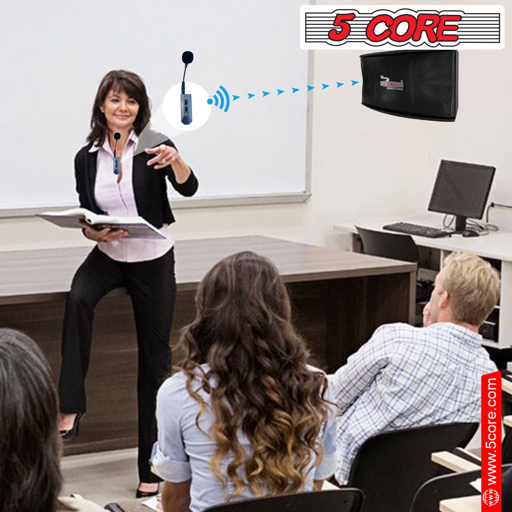 5 Core Wireless Lavalier Microphone System na may Power Amplifier 200 Watt PMPO Receiver Loud Speaker PA System Set Lapel Mic 2 In 1 Para sa Pagtuturo ng Mga Pagpupulong sa Pagsasalita Classroom Conference Seminar-5C APS