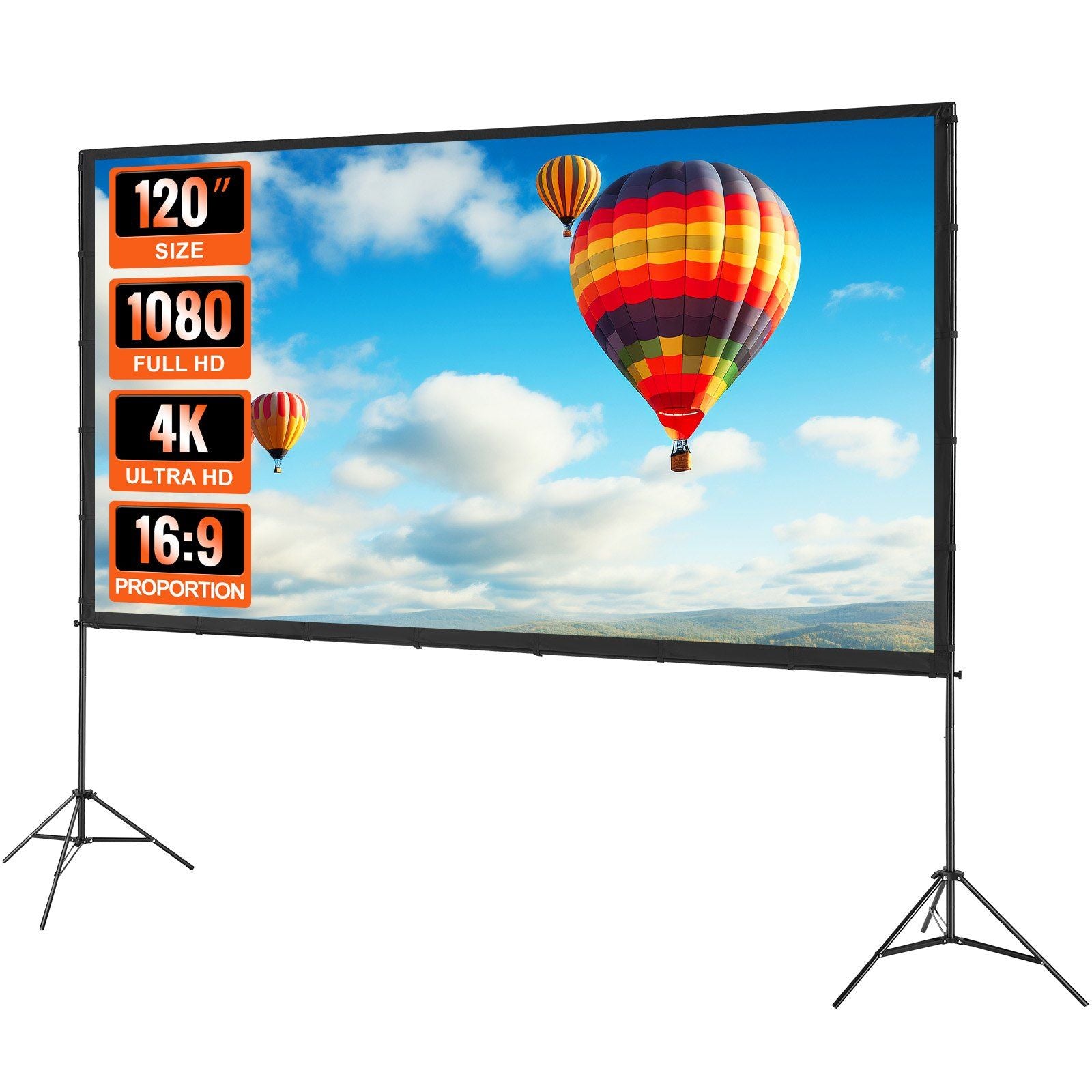 Schermata del proiettore Vevor con supporto, 120 pollici 16: 9 Screen per film all'aperto 4K 1080 HD con supporto, schermo di proiezione senza rughe con treppiedi e borsa da trasporto, per la notte del cinema del cinema del teatro per home