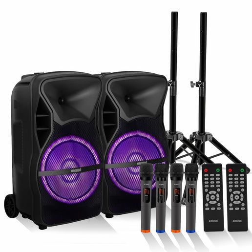 5 CORE 12 Inch TWS PAIR Bluetooth Party Speakers 500 Watt Portable Karaoke PA System Rechargeable Loud Speaker + Tripod Stand & 2x Wireless Mics LED Light : Active Home 12 2-MIC