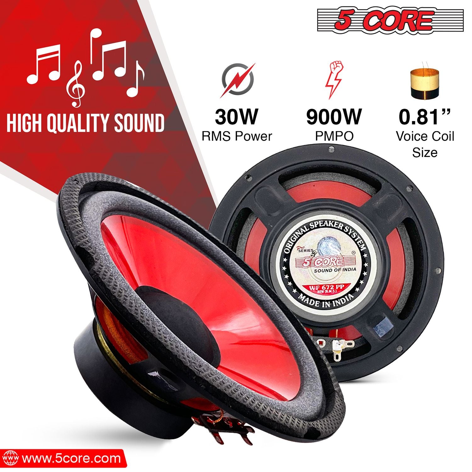 5 Core 6 Inch Subwoofer høyttalerstatning Woofer 4 Ohm 300W Peak Pro Audio Component Car Sub Woofer - WF 672 pp