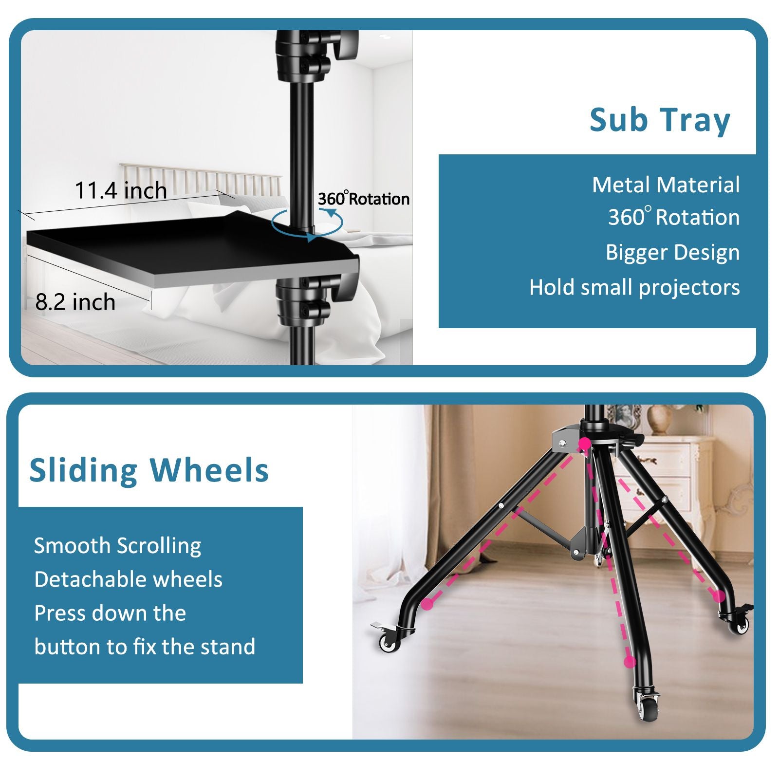 145 cm Projecteur Tripod Stand ordinateur portable Trépied Hauteur réglable de 23 à 63 "Bureau debout Stand de bureau d'ordinateur extérieur pour studio