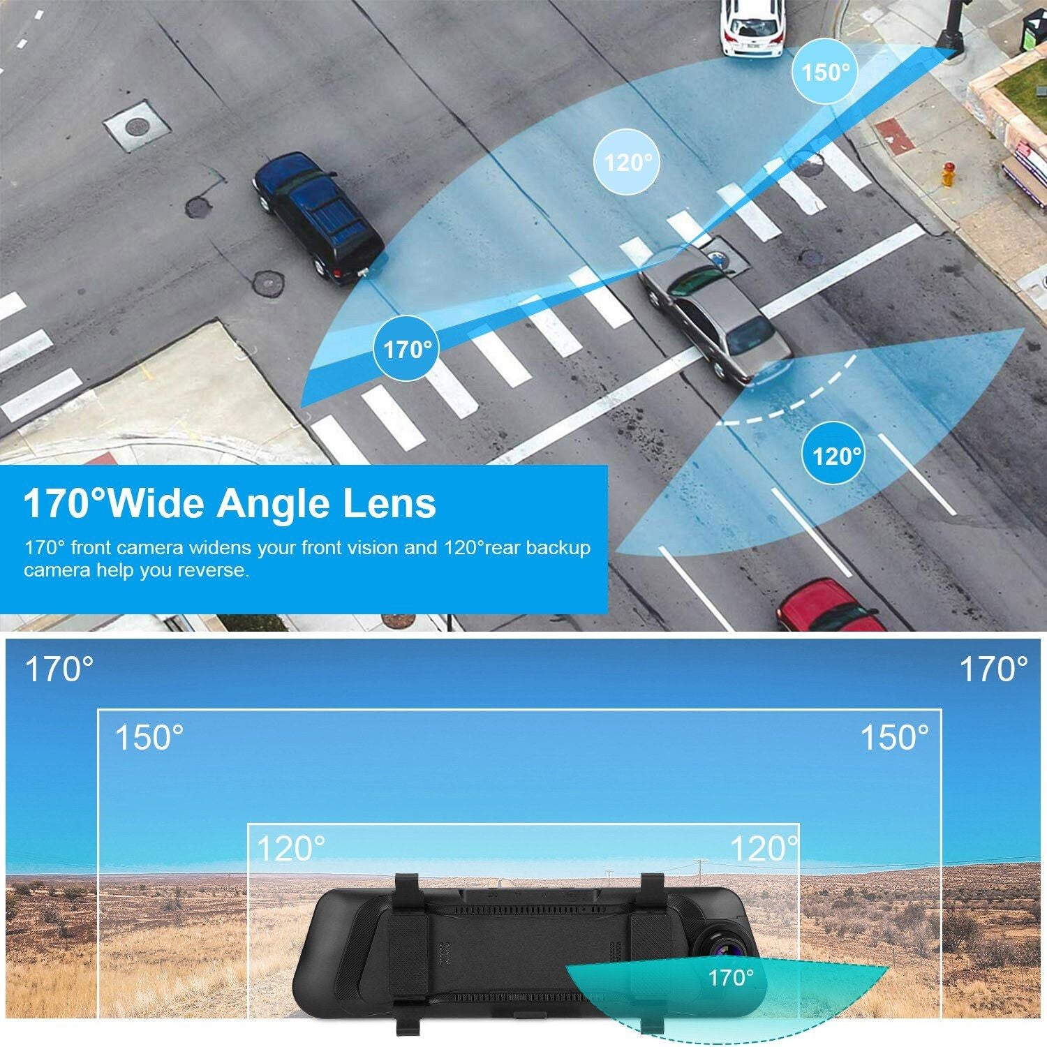 FHD 1080p Car Câmera DRAH DASH 9.66in Recorder de condução de veículos sem estacionamento do sensor Monitoramento de estacionamento gravação sem costura