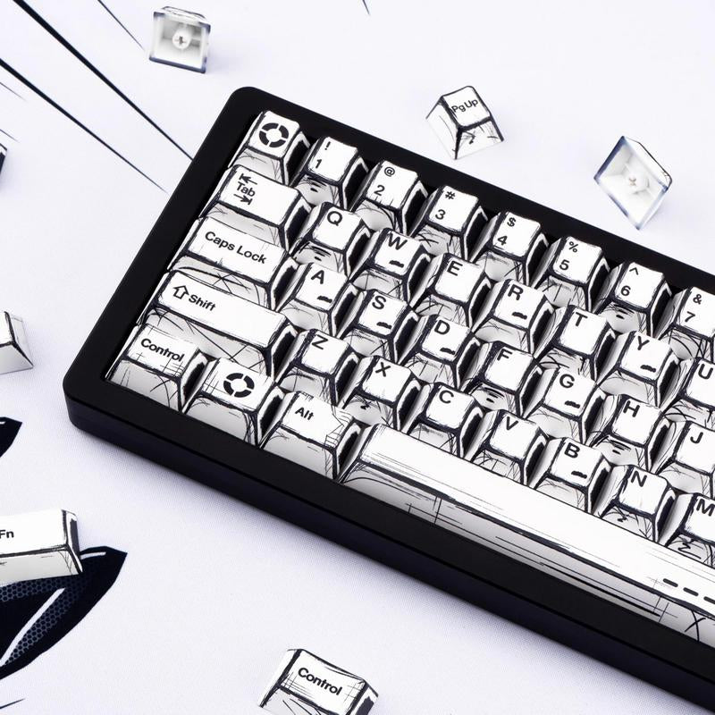 Comic Theme Keycap, PBT Thermal Sublimation Keycap, Highly Adaptable Cross Axis Magnetic Axis Mechanical Keyboard Keycap for Gaming