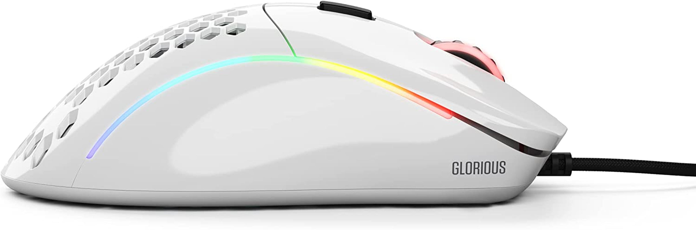 Model D Wired Gaming Mouse - 68G Superlight Honeycomb Design, RGB, Ergonomic, Pixart 3360 Sensor, Omron Switches, PTFE Feet, 6 Buttons - Glossy White