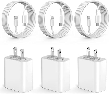 Fast Charger, 3 Pack [Apple Mfi Certified] PD 20W Type C Fast Charger Block with 6FT USB C to Lightning Fast Charging Data Sync Cable Compatible for 14 13 12 11 Pro Max XS XR X 8